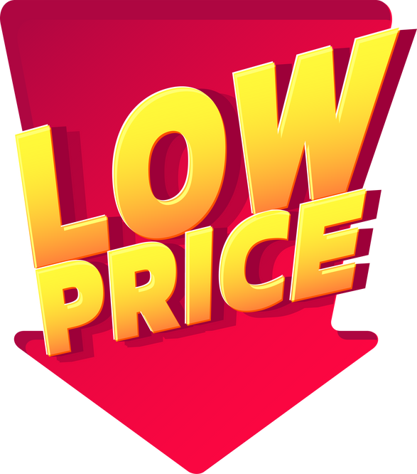 Low price red arrow down discount label.